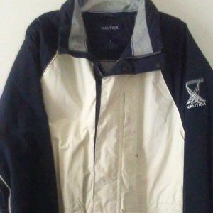 Nautica Sports Jacket Large Winter Coat Men's Fleece Lined Coat White/Navy Blue